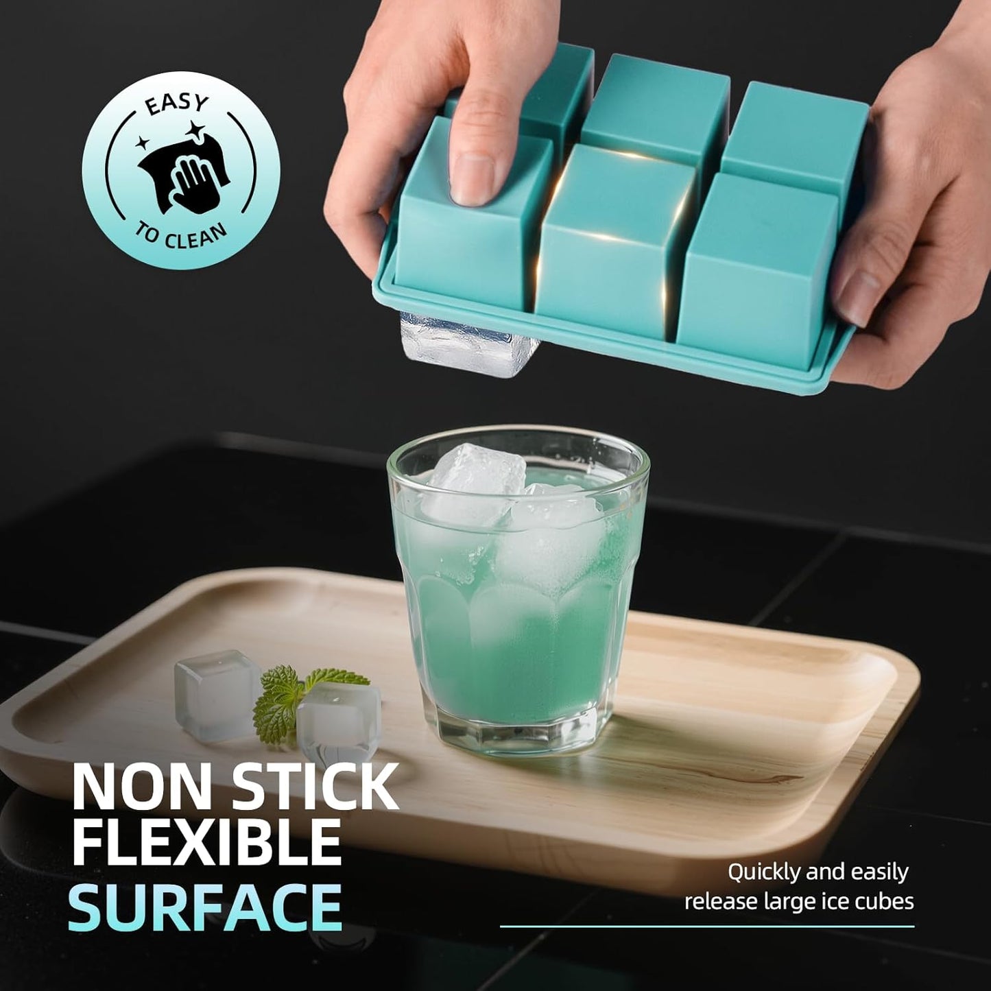 Large Ice Cube Trays for Whiskey (2 Pack) - Silicone Ice Cube Molds with Steel Frame Reinforcement & Lid, 2-Inch Square Ice Cubes for Whisky, Cocktails, Coffee, Tea - Easy Release