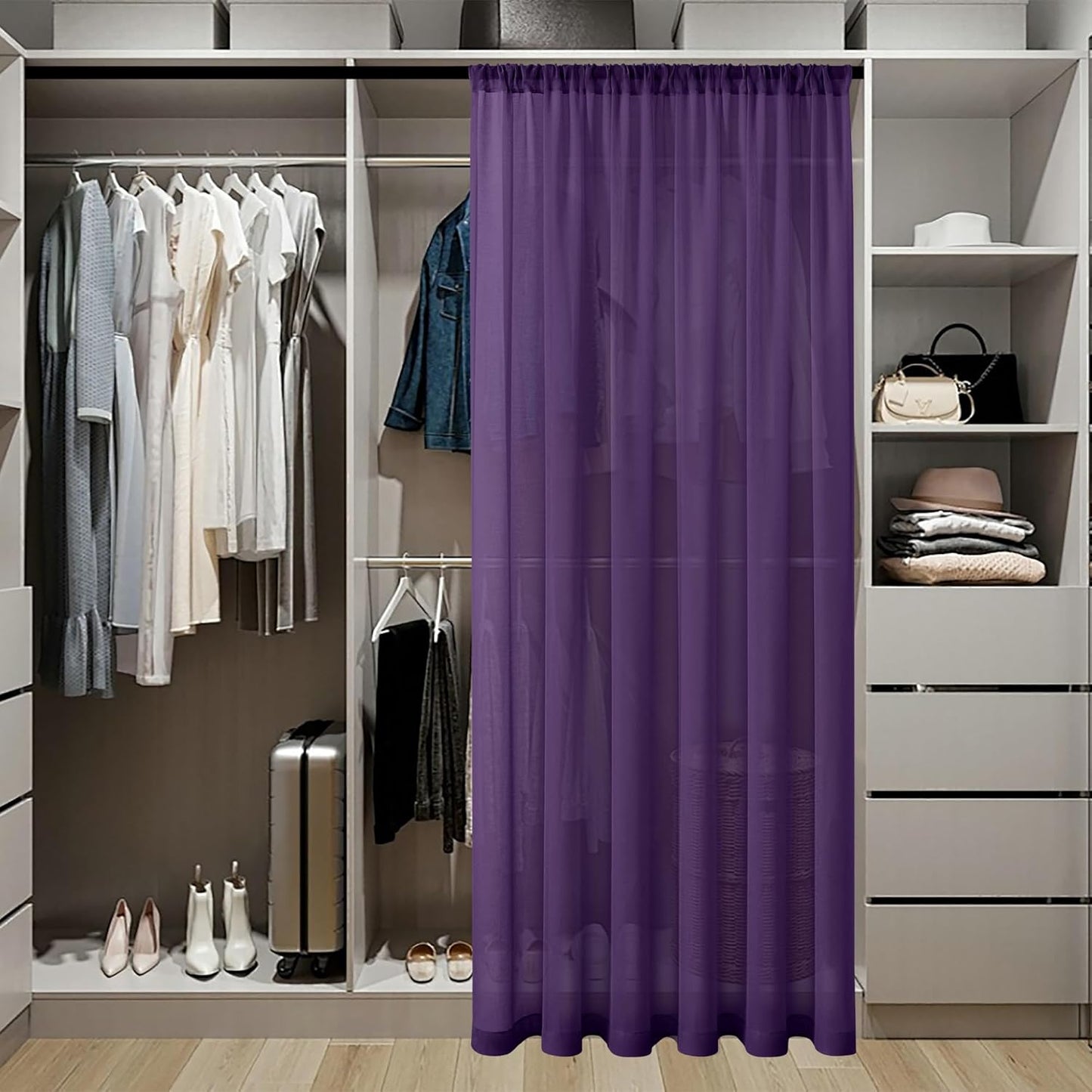 Tollpiz Sheer Door Curtain Closet Linen Textured Curtains Sheer Doorway Light Filtering Voile Patio Glass Door Rod Pocket Curtain French Door, 54 x 72 inches Long, Royal Purple, Set of 1 Panel
