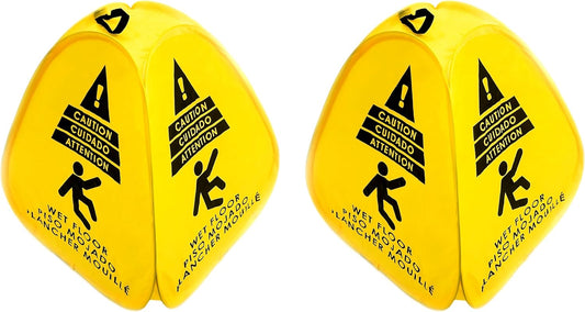 Kraken Sign Co - Pop-up Sign, Yellow 4-Sided Bilingual Trilingual English/Spanish/French Warning, Pop-up Caution Wet Floor Sign 16 inch for Restaurant, Commercial and Industrial Safety. Foldable, Portable, Durable (Yellow, 2 Pack)