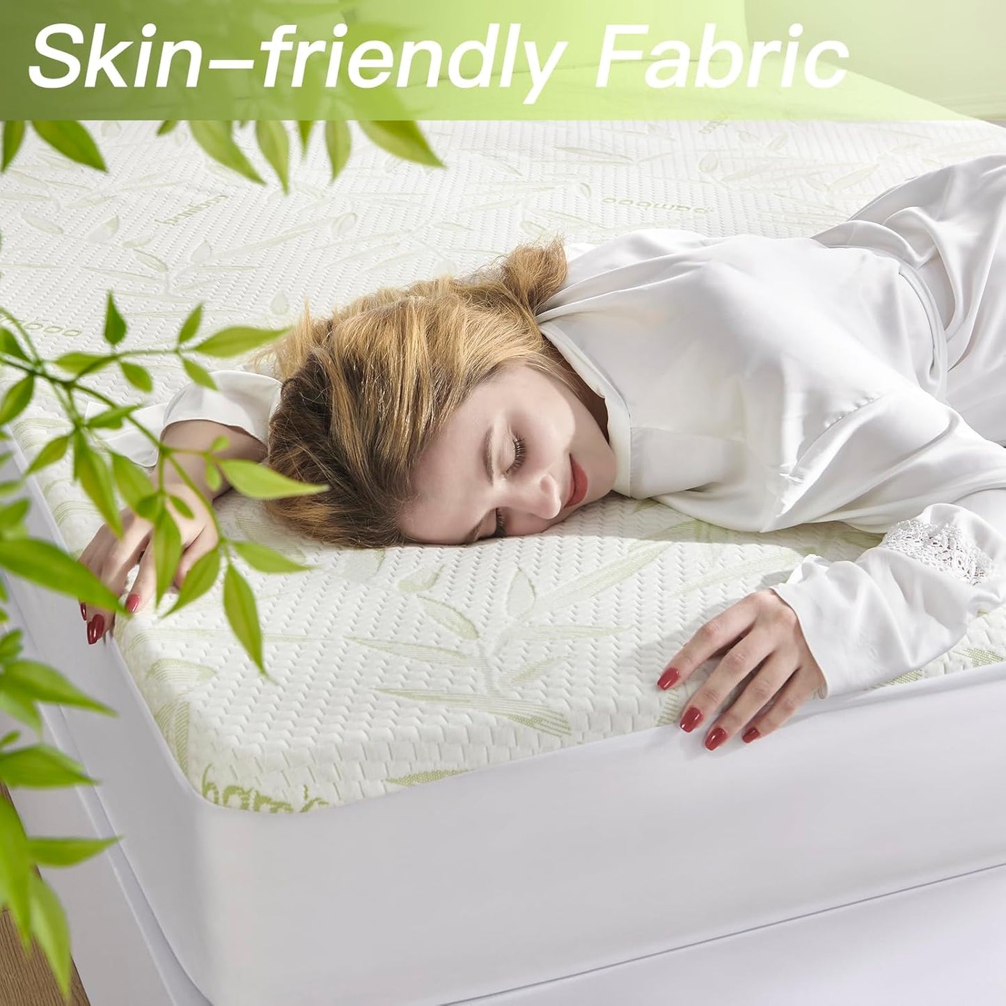 Twin Mattress Protector Waterproof Mattress Pad Washable Bamboo Rayon Mattress Cover Breathable Noiseless Bed Protector 5" - 21'' Elastic Fitted Deep Pocket