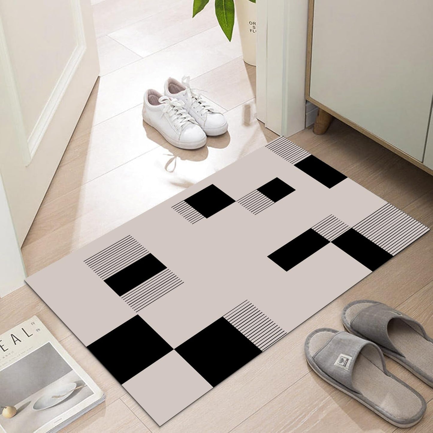 Ultra Thin Door Mat Indoor Entrance, 1/10 in Thin Door Mats for Inside Entry, Non-Slip Rubber Backing Washable Doormat, Fade Resistant, Absorbent, Low Profile Dirt Trapper, 30"X17"