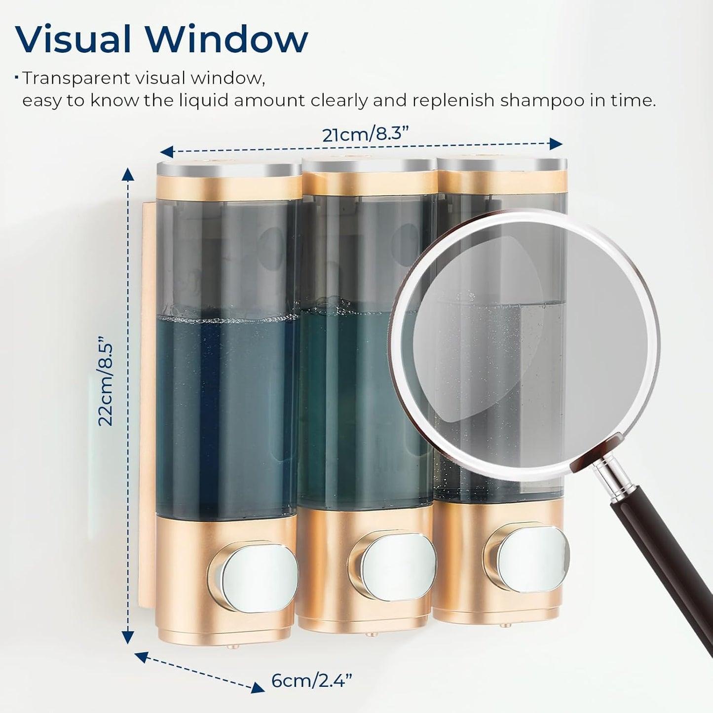 pollock Shampoo Conditioner Dispenser Shower Soap Dispenser 3 Chamber No Drill Shampoo Dispenser for Shower Wall Mounted Shampoo Conditioner Body Wash Dispenser for Bathroom Hotel Gold