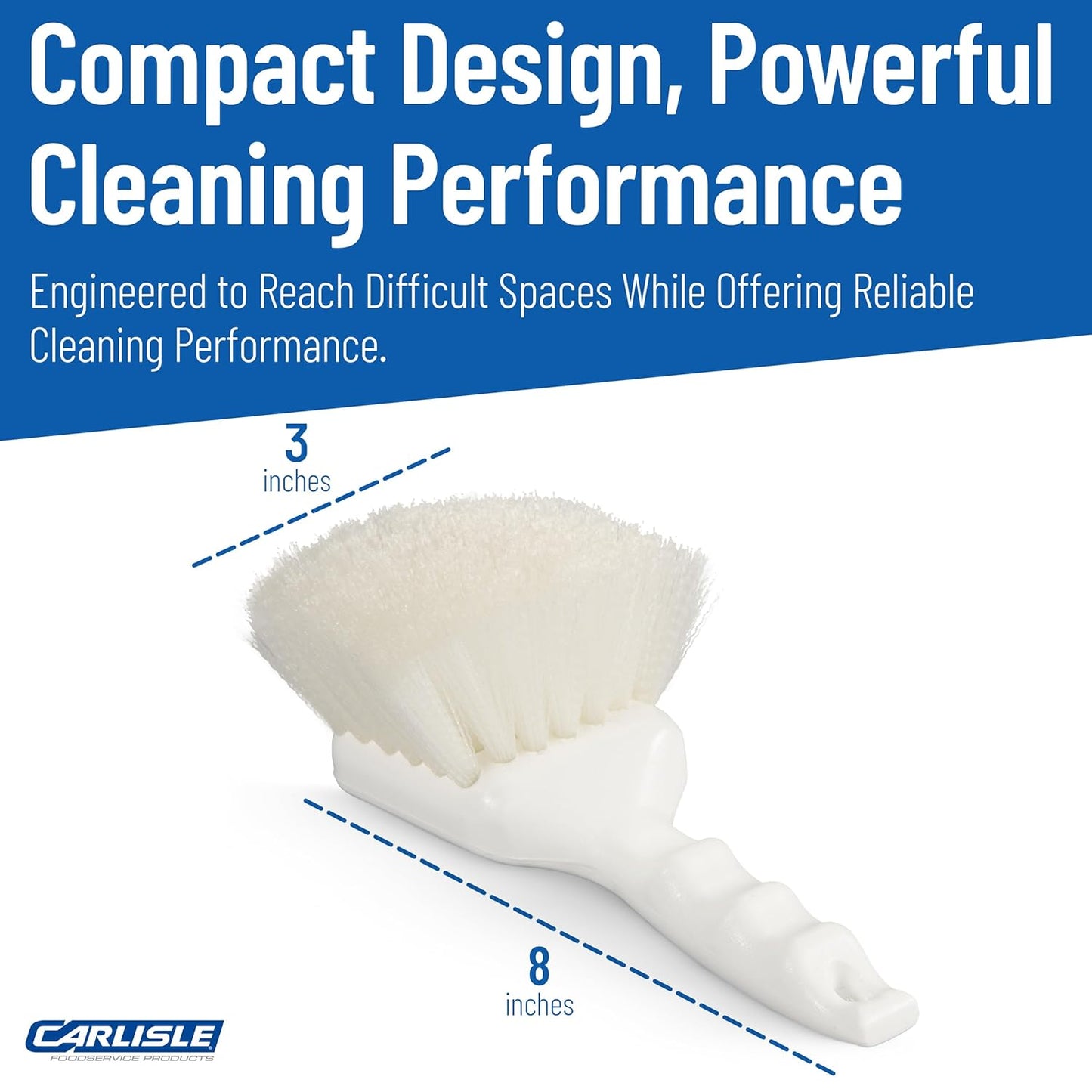 SPARTA 3662000 Flo-Pac Plastic Handle Utility Scrub Brush, Nylon Bristles, 2" Bristle Trim, 8" Length, White, 1 Count (Pack of 1)