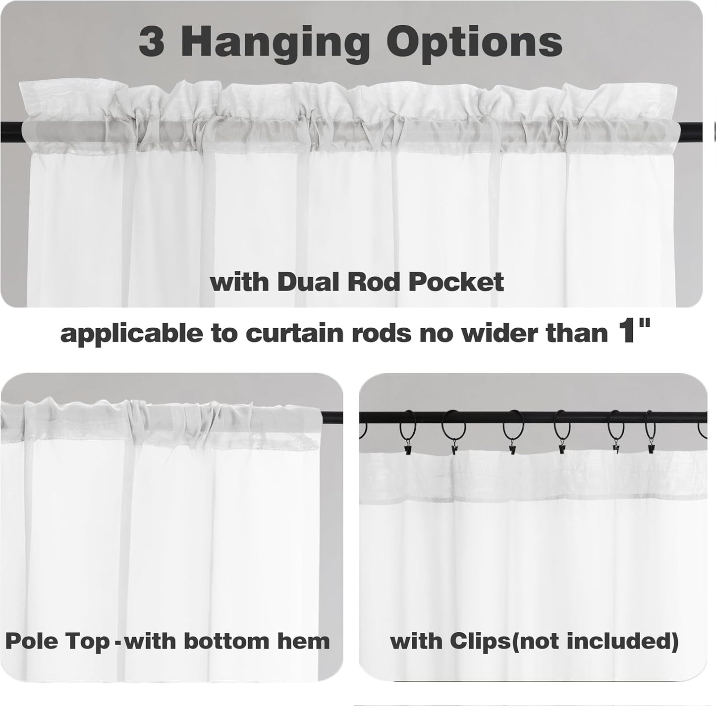 Chyhomenyc White Sheer Curtains 54 Inch Long 2 Panels Set, Short Voile Rod Pocket Drapes for Dinning Small Windows Bathroom Living Room Bedroom, Each 42Wx54L in, 2PCS, White