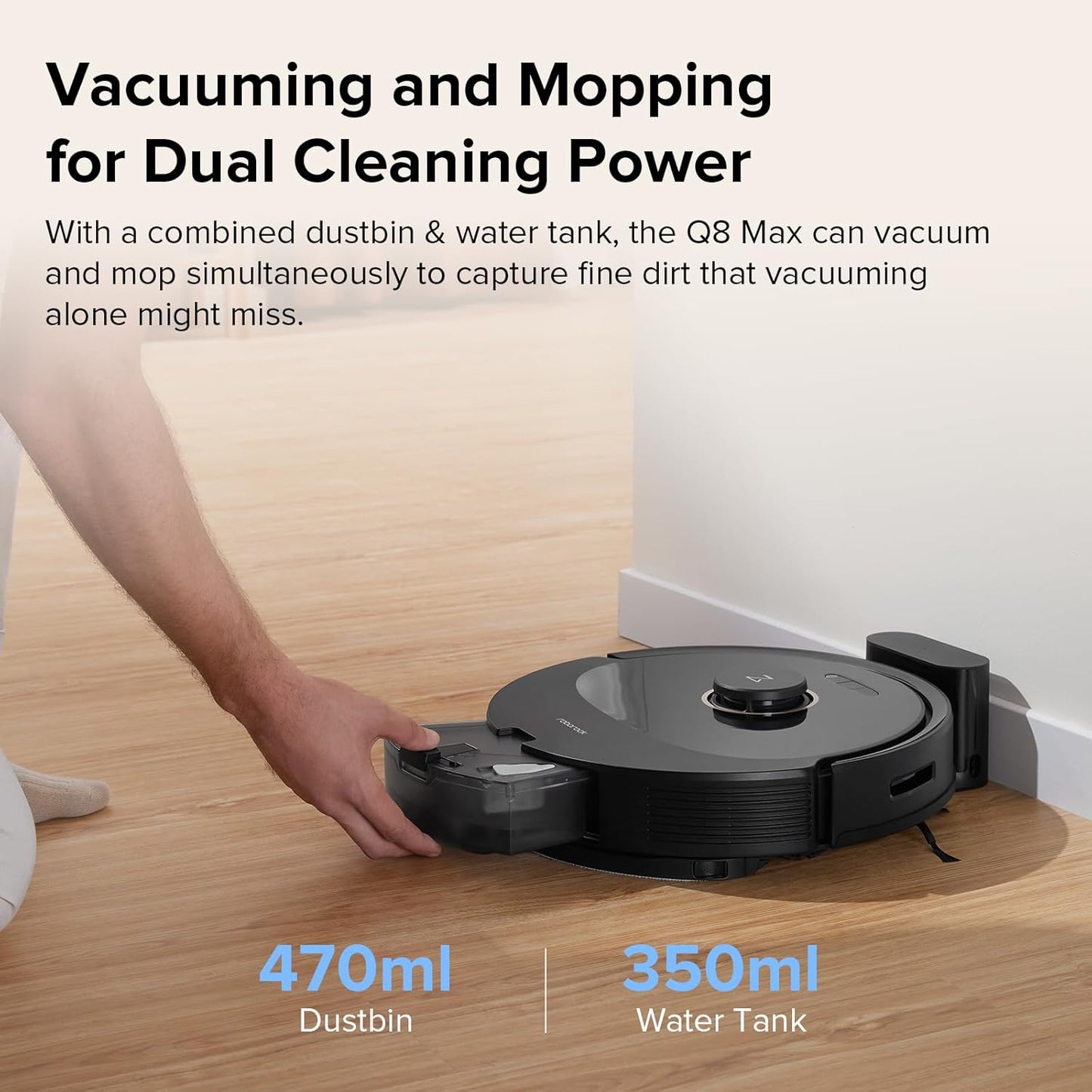 roborock Q8 Max Robot Vacuum and Mop Cleaner, DuoRoller Brush, 5500Pa Strong Suction, Lidar Navigation, Obstacle Avoidance, Multi-Level Mapping, Perfect for Pet Hair