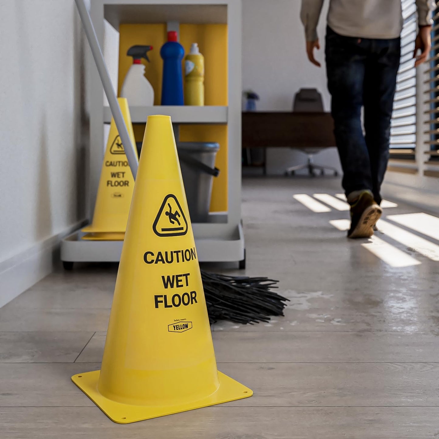 Yellow Safety® Commercial 15 Inch "Caution Wet Floor" Sign Cone, 6 ct., Easy to Use and Store