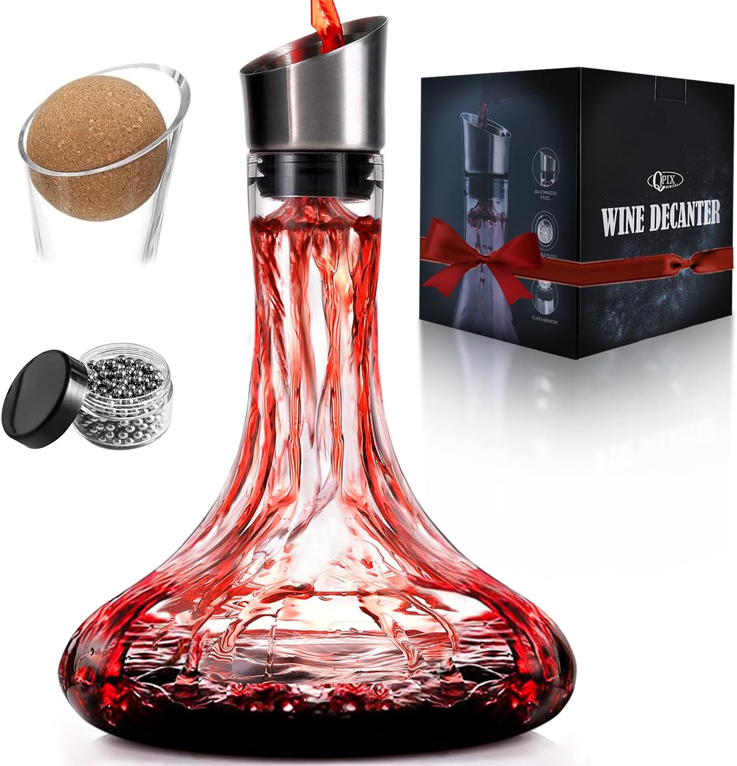 Wine Decanter Built-in Aerator Pourer, Wine Carafe with Aerator,Cleaning Beads and Cork Ball,100% Lead-free Crystal Glass Red Wine Aerator, Wine Gift for Men, Wine Accessories, 50 oz