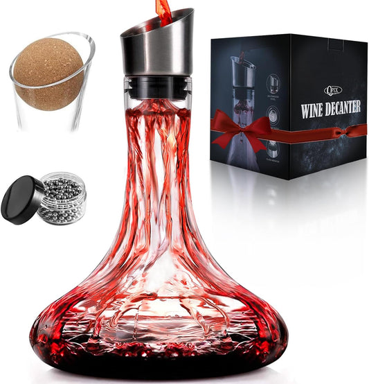 Wine Decanter Built-in Aerator Pourer, Wine Carafe with Aerator,Cleaning Beads and Cork Ball,100% Lead-free Crystal Glass Red Wine Aerator, Wine Gift for Men, Wine Accessories, 50 oz