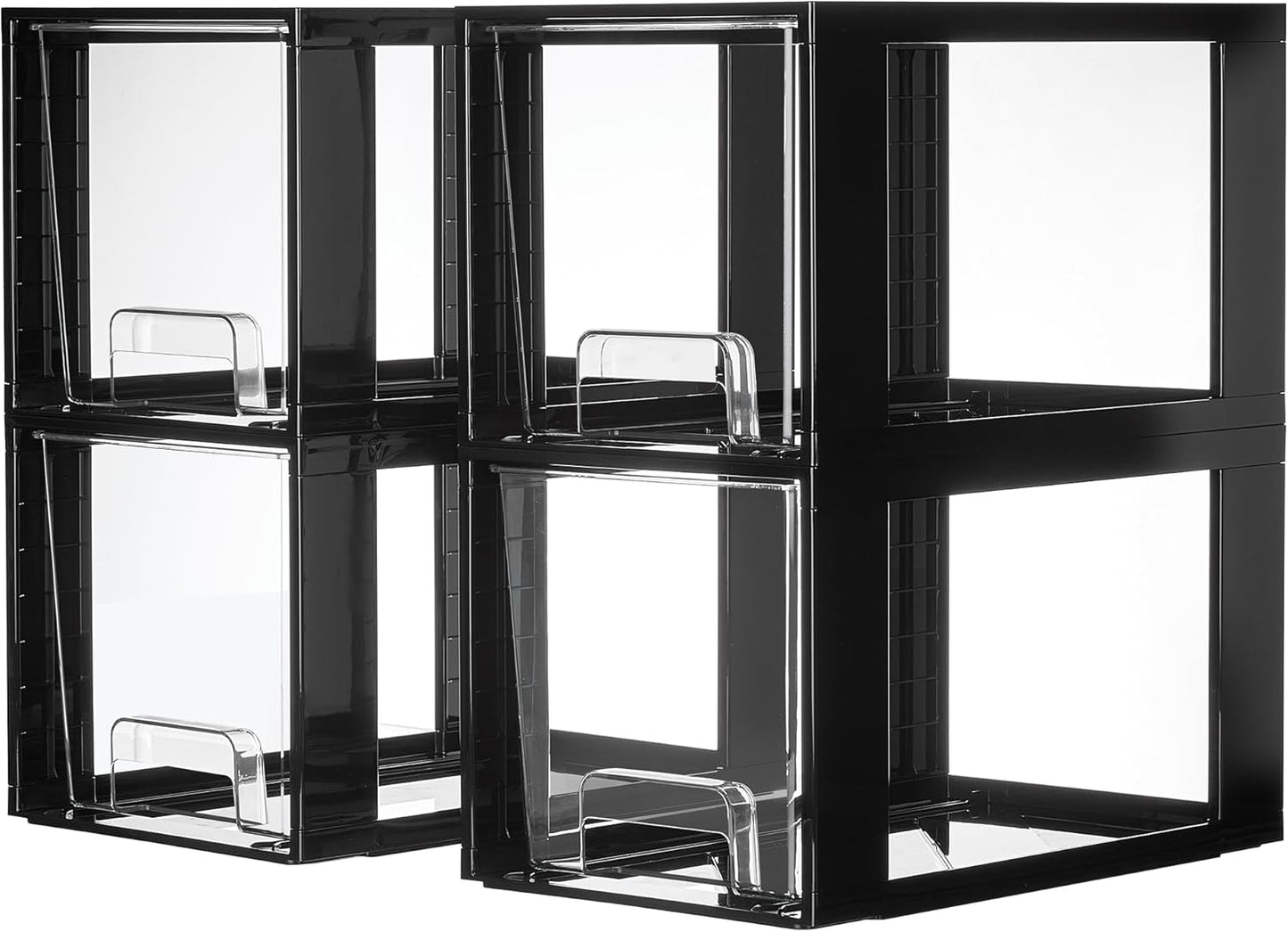 Vtopmart 4 Pack Large Stackable Storage Drawers,Black,Easily Assemble Acrylic Bathroom Closet Undersink Organizers and Storage,Plastic Bins for Kitchen Cabinets,Pantry,Makeup,Medicine Organization