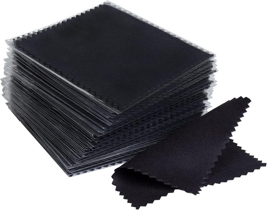 CATIFLIN 100pcs Premium Jewelry Cleaning Cloth, Silver Polishing Cloth Individually Wrapped, for Sterling Silver, Gold, Brass, Silverware, Coin, Ring, Watch and More (Black, 3.15" x 3.15")