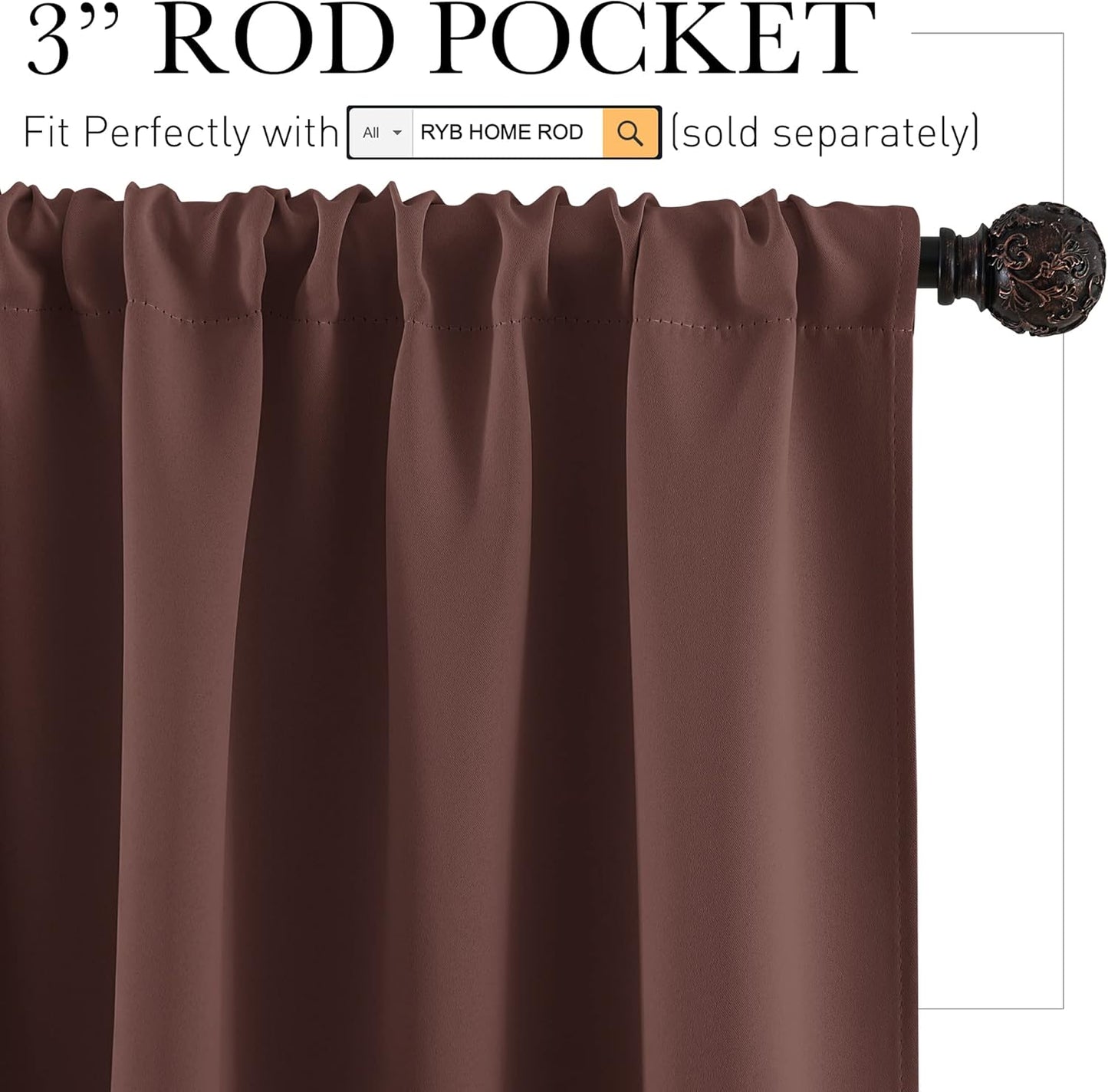 RYB HOME Small Curtains for Bathroom Window, Heavy Duty Thick Privacy Panels Blackout Energy Smart Curtains Drapes for Kitchen Cabinet, Wide 42 x Long 45 inch, 2 Panel Set, Chocolate Brown