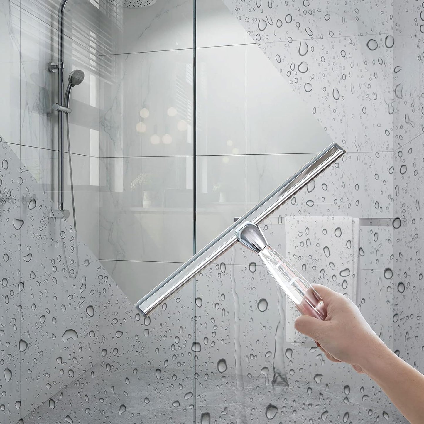 Ettori Shower Squeegee for Glass Door, Squeegee for Shower Glass Door, Bathroom, Window and Car Glass, 12 Inches with Clear Acrylic Handle