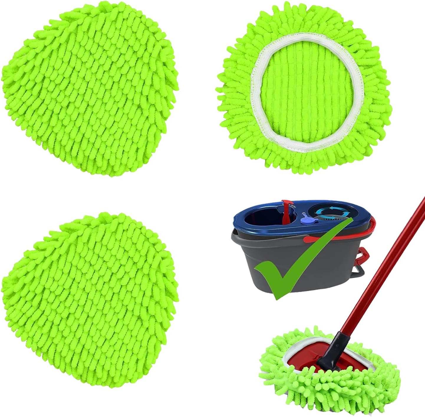 Mop Heads Replacements Compatible with Ocedar RinseClean 2-Tank System 3 Pack Spin Mops Refill Microfiber Chenille for O Cedar Dry Wet Cleaning All Hard-surfaced Floors Machine Washable