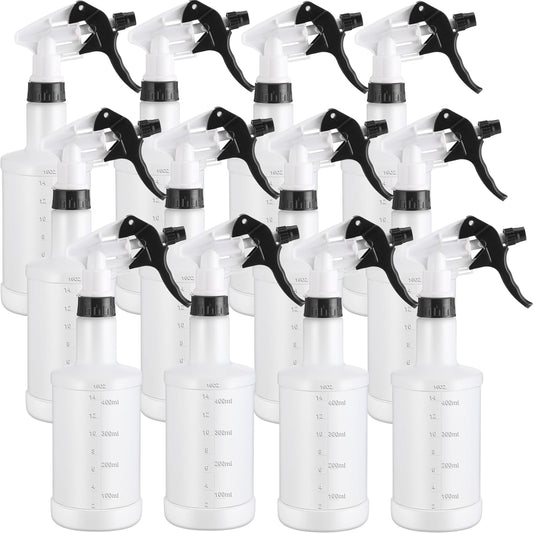 Eccliy 12 Pcs 16 Oz Plastic Spray Bottle, Adjustable Empty Reusable Sprayer for Cleaning, Planting, Water, Bathroom and Kitchen, BBQ, Commercial and Residential (Black,Measurement)