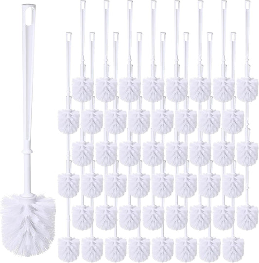 Mimorou 50 Pcs White Toilet Brush, Bathroom Toilet Bowl Brush, Soft Bristle Long Handle Plastic Toilet Scrubber for Bathroom