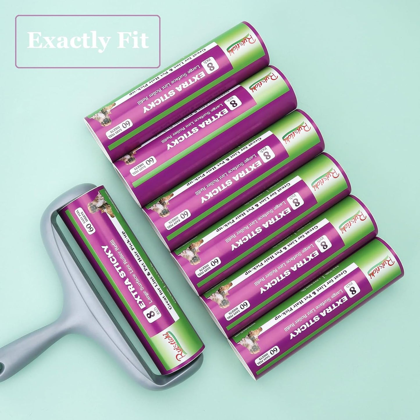 8 inch Large Surface Roller Refill Compatible with Scotch-Brite Pet Hair Pickup Extra Sticky Large Lint Roller Replacement 60 Easy-Tear Adhesive Sheets per Refill Pack of 6 Rolls 360 Sheets Total