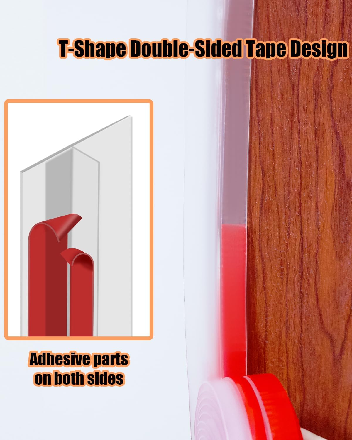 Orghtin T-Shaped Silicone Seal Strip, Clear Sealer Weather Stripping Door Seal Strip, 10Ft x 1.97 in Draft Stopper for Side of Door
