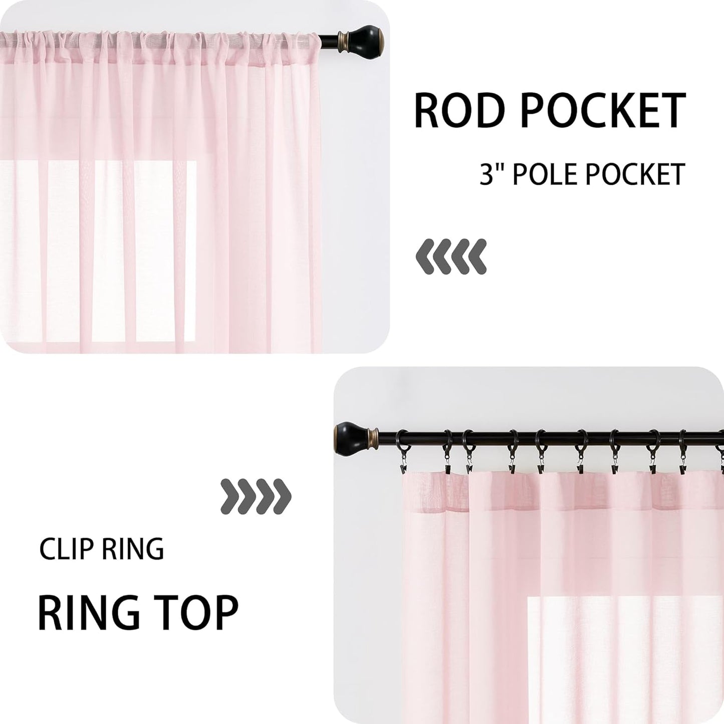 Tollpiz Sheer Door Curtains Closet Linen Textured Curtain Sheers Doorway Light Filtering Voile Patio Glass Door Rod Pocket Curtains French Door, 54 x 80 inches Long, Pink, Set of 1 Panel