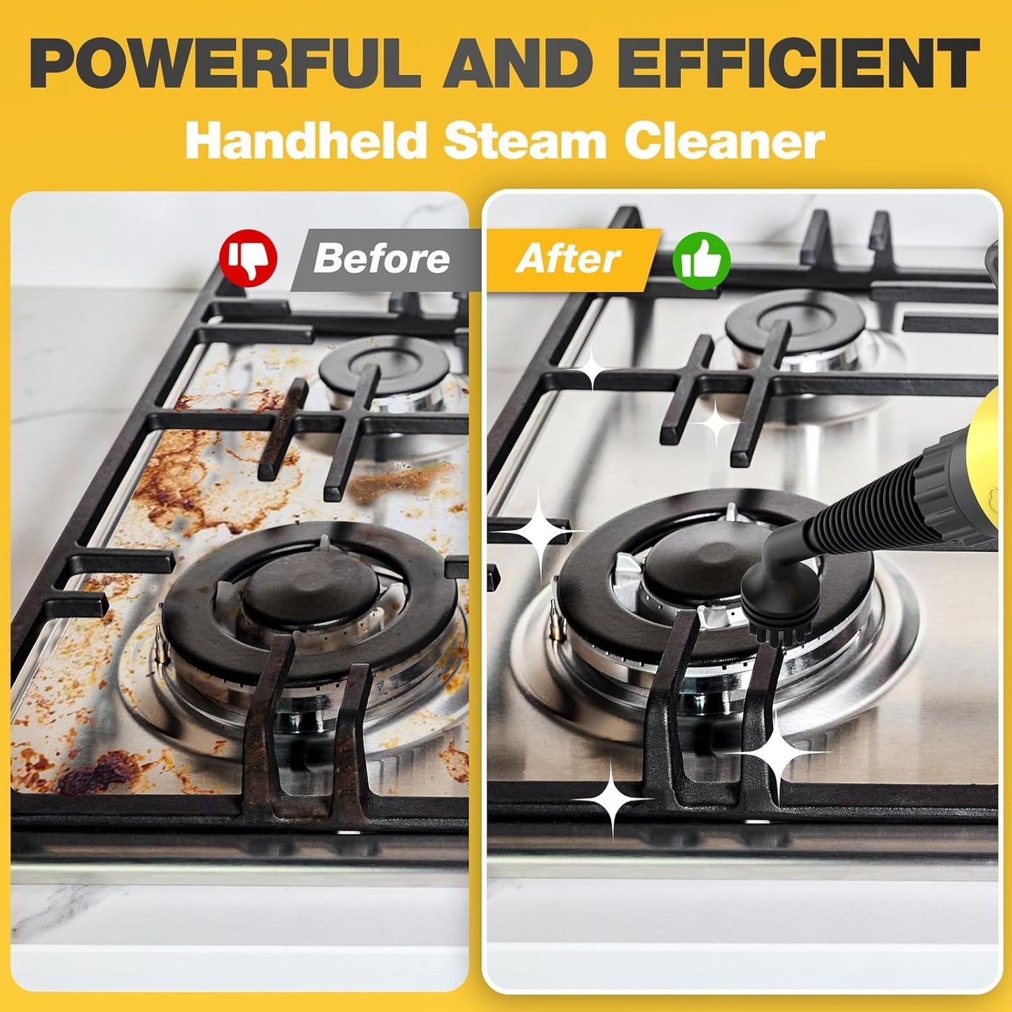 Pressurized Handheld Steam Cleaner, Portable Multi-Surface Cleaner for Home, Multipurpose Steam Cleaner for Tile, Grout, Windows, Bathroom, with 12pcs Accessories (Yellow)