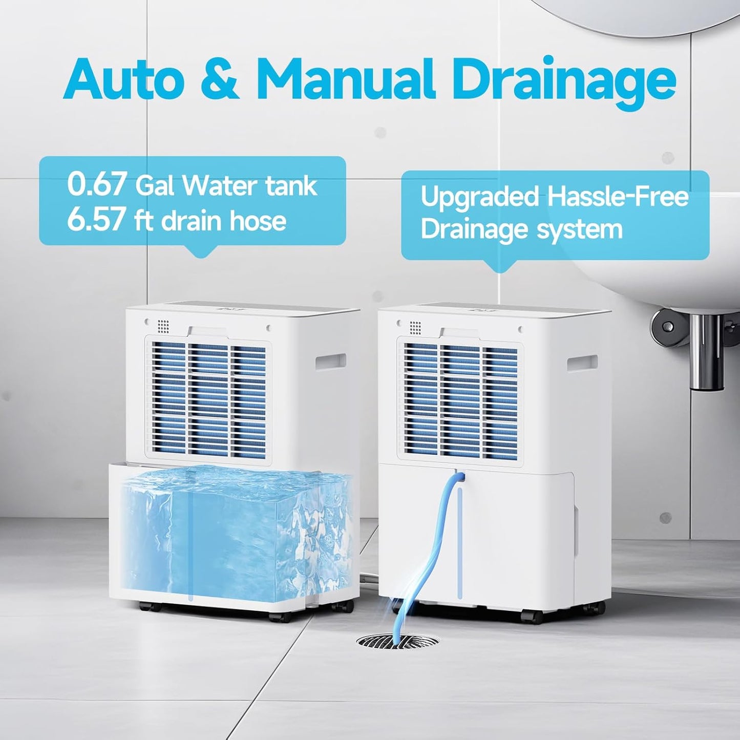 34 Pints Dehumidifiers for Home with 6.56ft Drain Hose, 2441 Sq.Ft Quite & Energy Efficient Dehumidifier for Basement Bedroom Bathroom with Auto Shut Off,2.5 L Water Tank,Smart Humidity Control