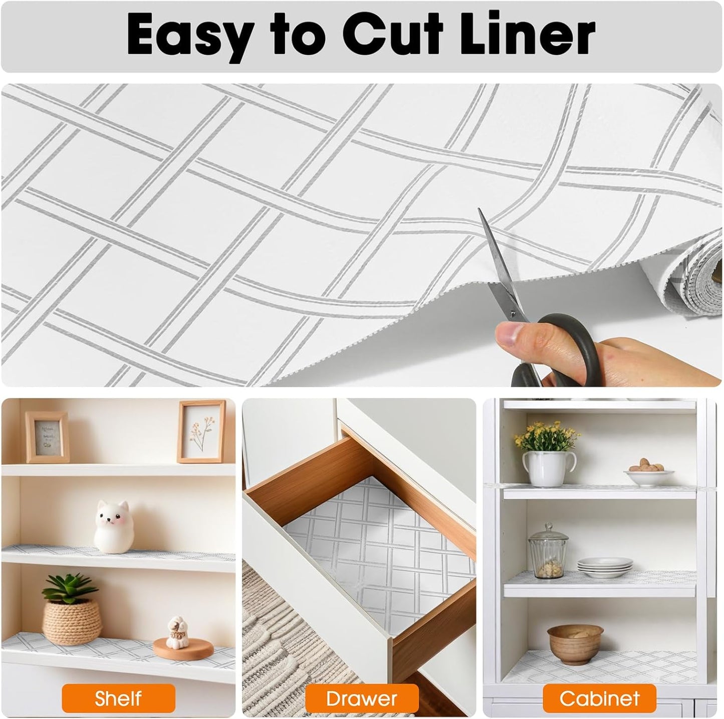 Drawer and Shelf Liner for Kitchen Cabinets Non-Adhesive, Non-Slip Cabinet Liner Shelf Paper Strong Grip Waterproof Easy to Clean for Kitchen Shelves Cupboard,Silver Geometric,12IN X 30FT