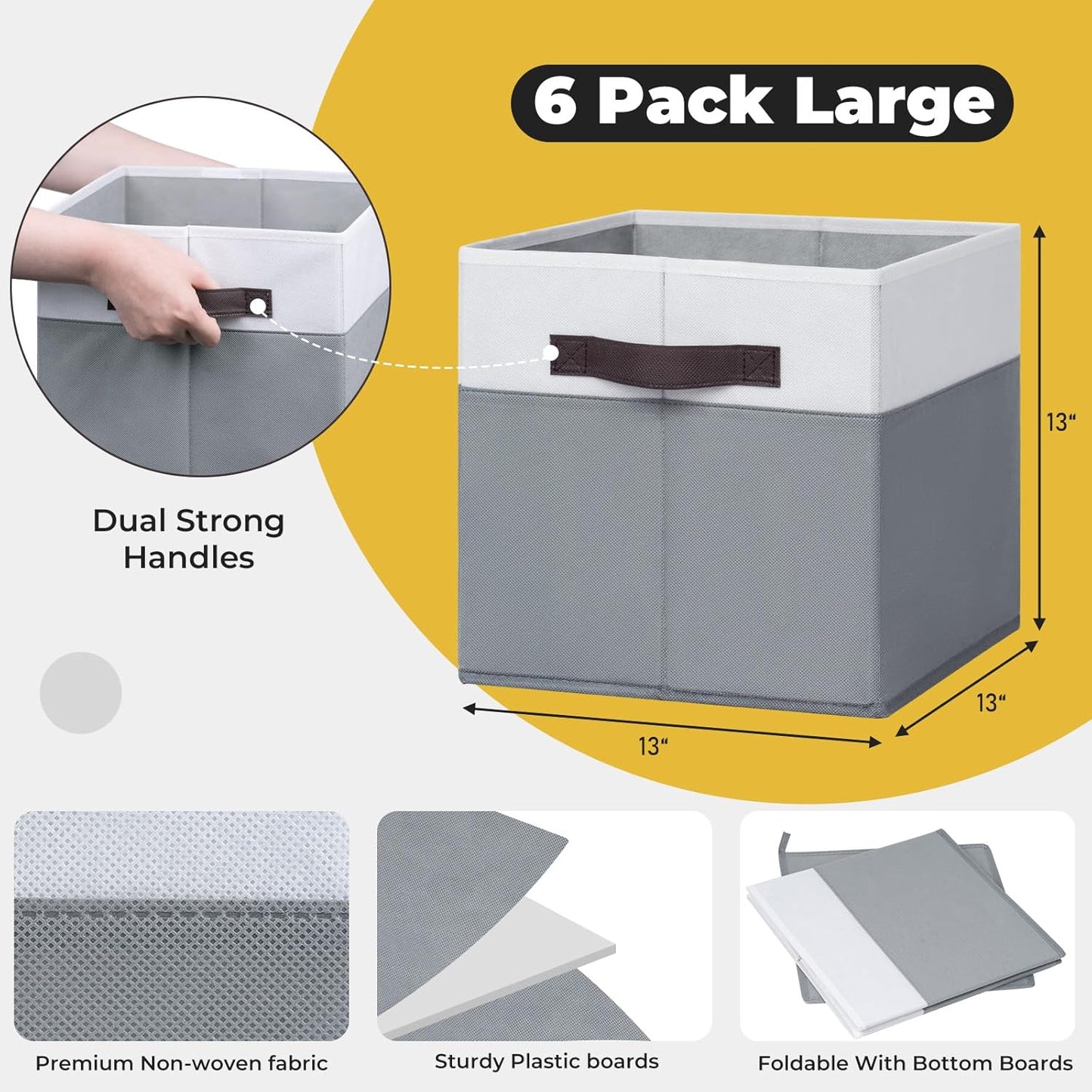 Criusia Large Storage Cubes -6 Set Closet Organizers Bins for Clothes -13 inch Fabric Storage Baskets for Shelves, Cube Organizer/ Toy Storage Organizer/ Dorm Room Essentials/ House warming Gift