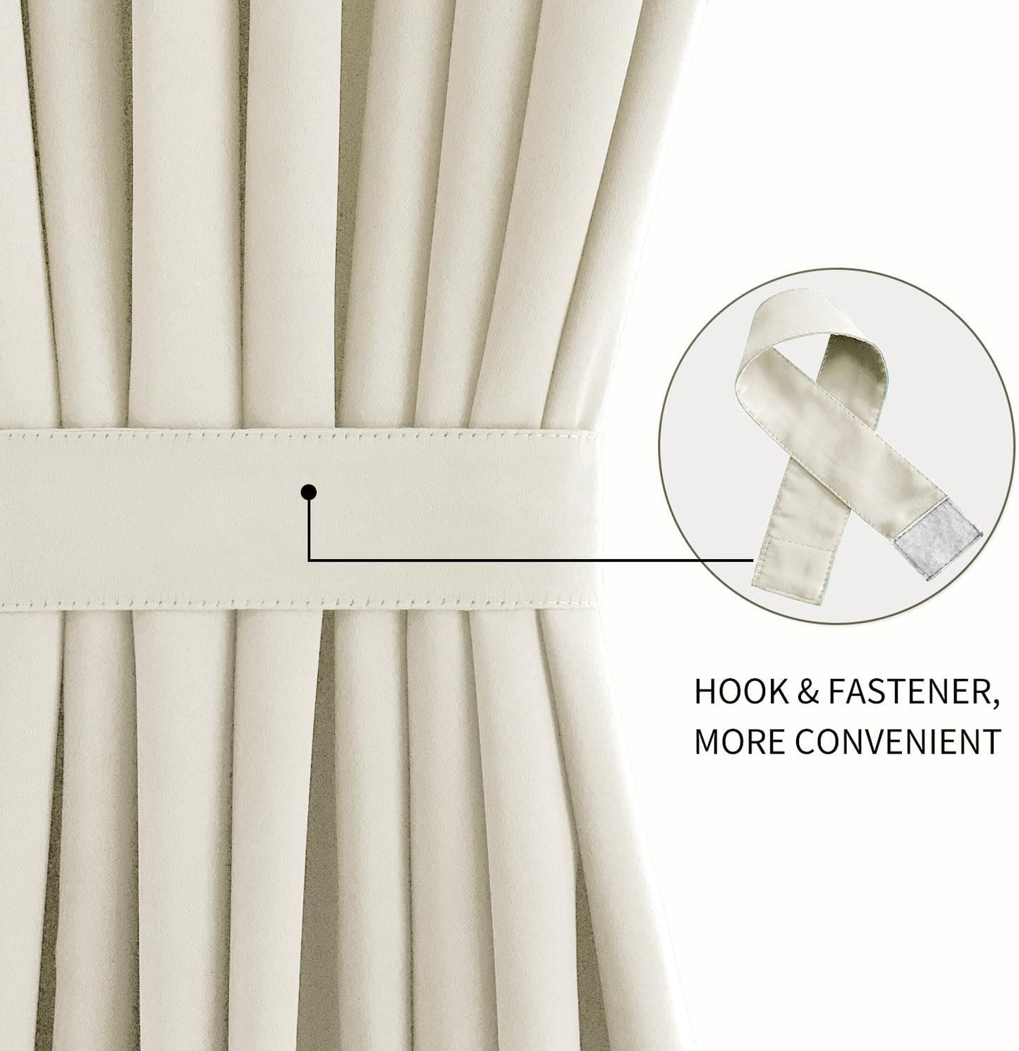 DWCN French Door Curtains – Rod Pocket Thermal Blackout Curtain for Window/Patio Doors/Doorways/Classroom/Kitchen for Privacy, 36W by 80L Inches, 1 Panel with Tieback, Light Beige