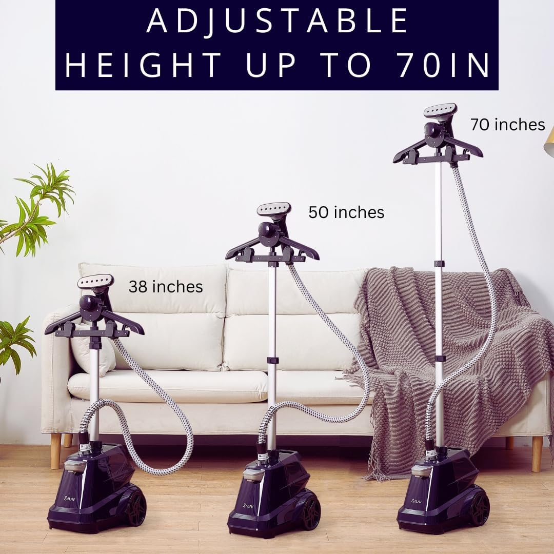 SALAV® Heavy Duty Smart Auto Shut-off Commercial Full-Size Garment Steamer, Beeping Alert when Water Runs out, Foot Pedal Control, XL 3L (101.5 oz) Tank, 1800 watts, 90+min of Continuous Steam, Navy