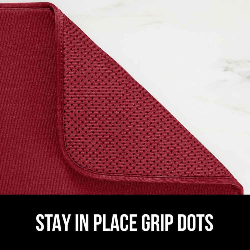 GORILLA GRIP Ultra Water Absorbent Microfiber Dish Drying Mat, Quick Dry Thick Mesh, Slip Resistant Pad for Sink Dishes or Under Rack, Kitchen Counter Accessories, 16x18, Machine Wash Mats, Red