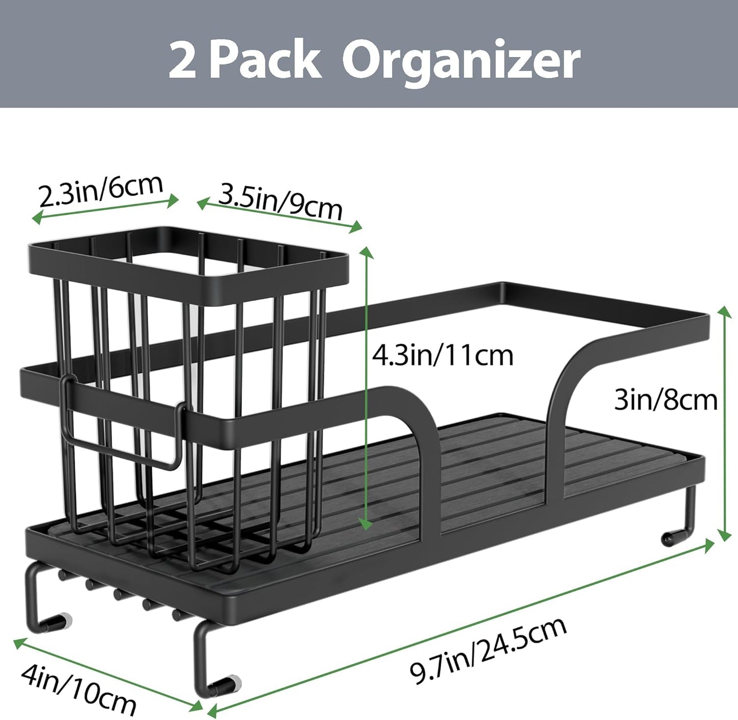 Sponge Holder for Kitchen Sink,Sink Caddy Organizers with Stone Drying Tray, Kitchen Sink Organizer for Sponges, Soap, 9.7" x 4.2"x 3.2" Home Decor Storage and Organization,2PCS Black