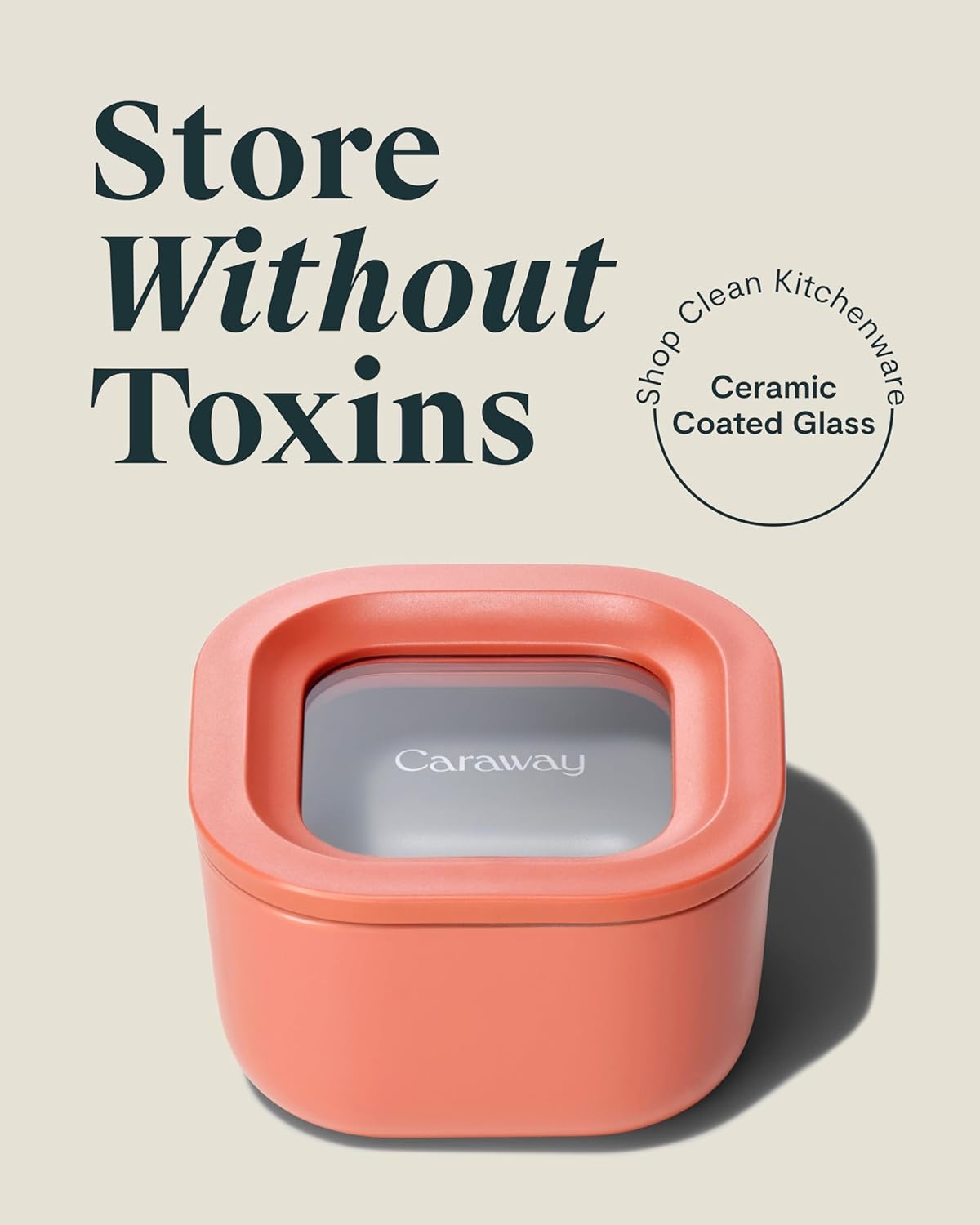 Caraway 2pc Glass Food Storage Set - 1.75 Cup Food Containers (2) - Non-Toxic Ceramic-Coated Glass - Air Release Technology - Compact & Stackable Design - Perracotta