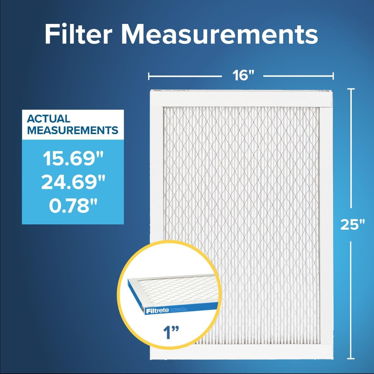 Filtrete 16x25x1 AC Furnace Air Filter, MERV 13, MPR 1900, Premium Allergen, Bacteria & Virus Filter, 3-Month Pleated 1-Inch Electrostatic Air Cleaning Filter, 6-Pack (Actual Size 15.69x24.69x0.78 in)