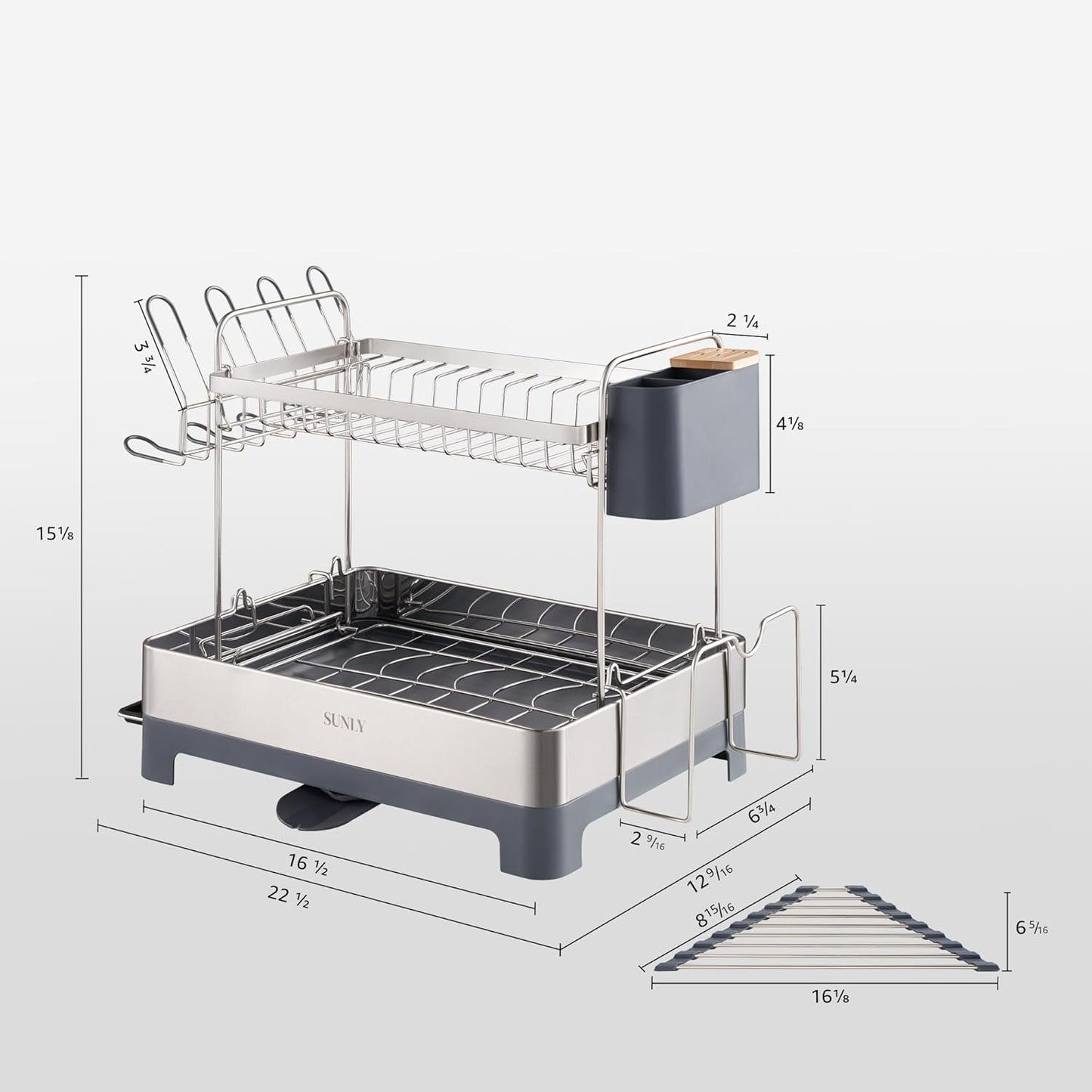 SUNLY Large Dish Drying Rack, Multipurpose 2 Tier Dish Racks for Kitchen Counter, 304 Stainless, Extra Large Drain Board