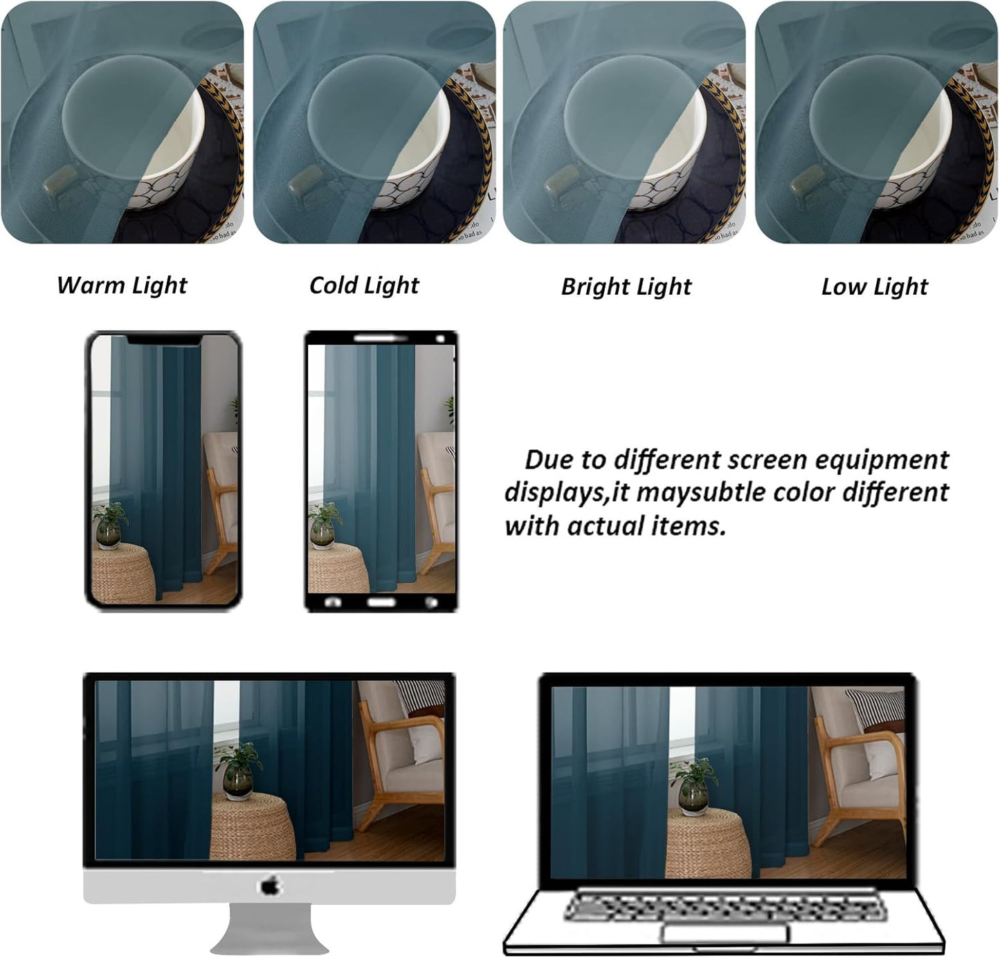 Chyhomenyc Stone Blue Sheer Curtains 78 Inches Long 2 Panels Set for Living Room, Light Filtering Voile Lightweight Bedroom Curtains, Rod Pocket Solid Window Treatment Drapes, Each 42W x 78L