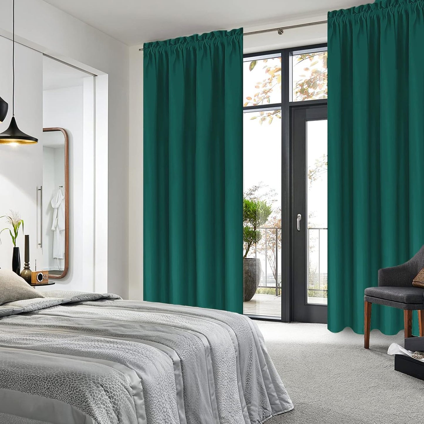 DWCN Blackout Curtains Thermal Insulated, Energy Saving & Noise Reducing Bedroom and Living Room Curtains, Hunter Green, W 42x L 72 Inch, Set of 2 Rod Pocket Curtain Panels