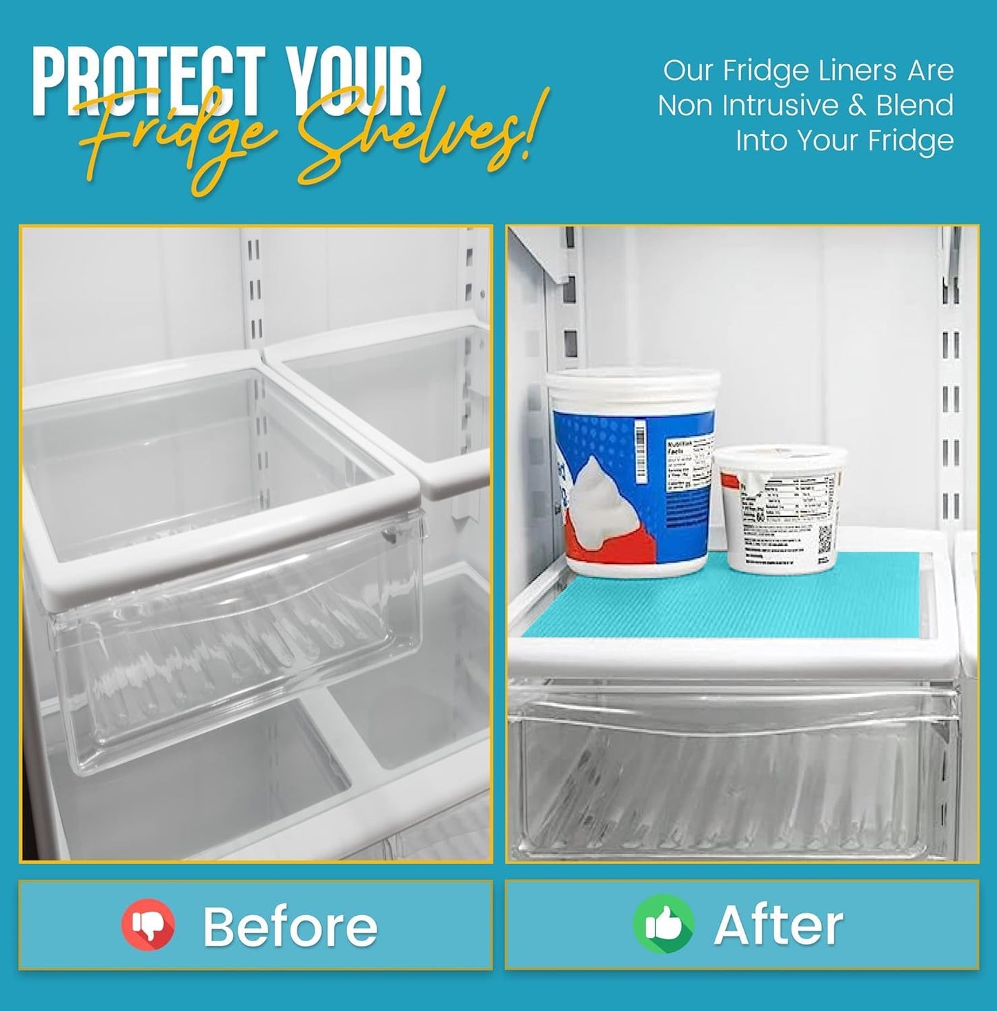 Refrigerator Liners for Shelves by Linda’s Essentials - Easy to Clean Fridge Liner with Spill Protection Fridge Shelf Liners & Drawer Liner, Nonslip BPA-Free Refrigerator Mats (Blue Roll)