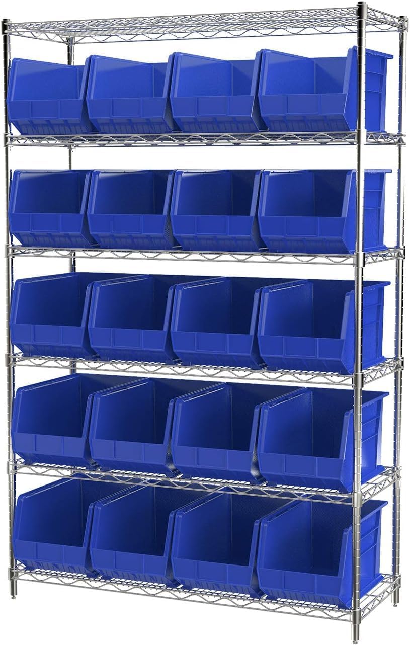 Akro-Mils 30260 AkroBins Plastic Storage Bins, Space-Saving Stackable Bins for Garage, Pantry, Craft Organization, 18" x 11" x 10", Blue, 6-Pack