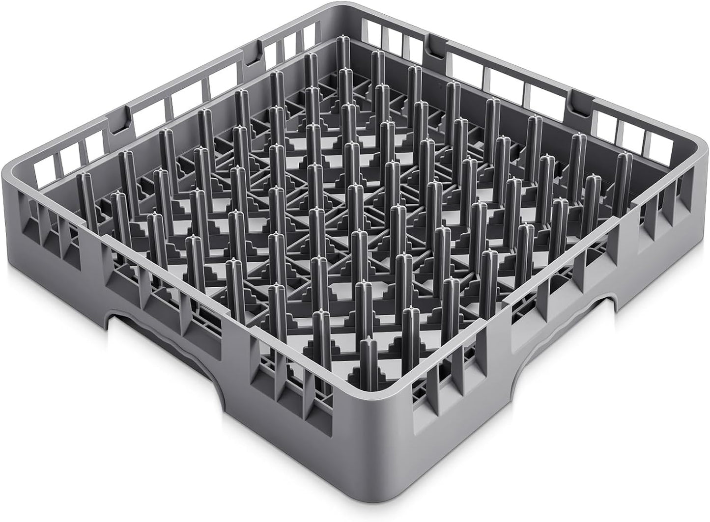 Commercial Dishwasher Tray Rack Polypropylene Full Size Flatware Rack for Bowls Plates Knives Forks Cups(19.7 x 19.7 x 3.97 Inch,Peg Dish,Gray)