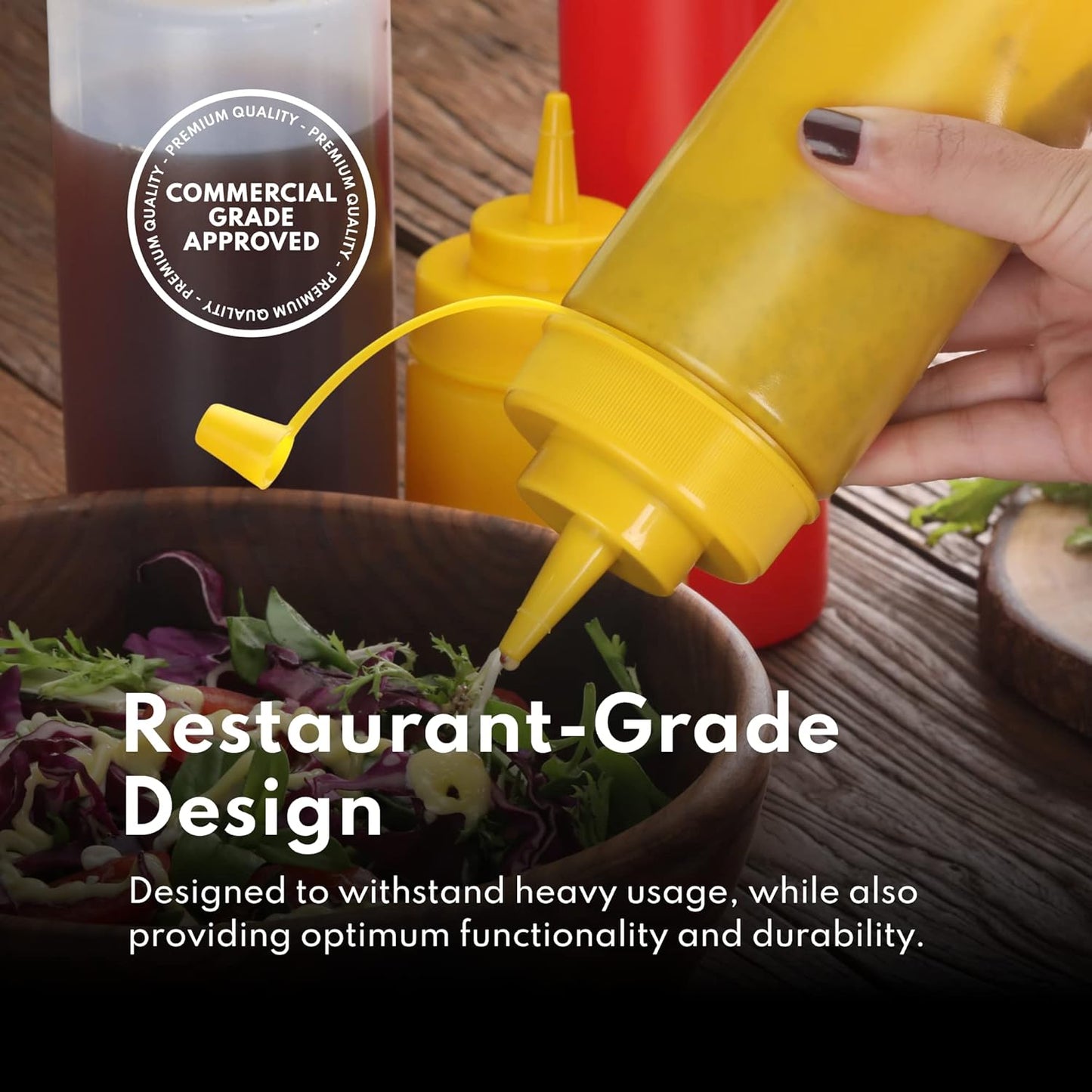 New Star Foodservice 26467 Squeeze Bottles, Plastic, 8 oz, Yellow, Pack of 6