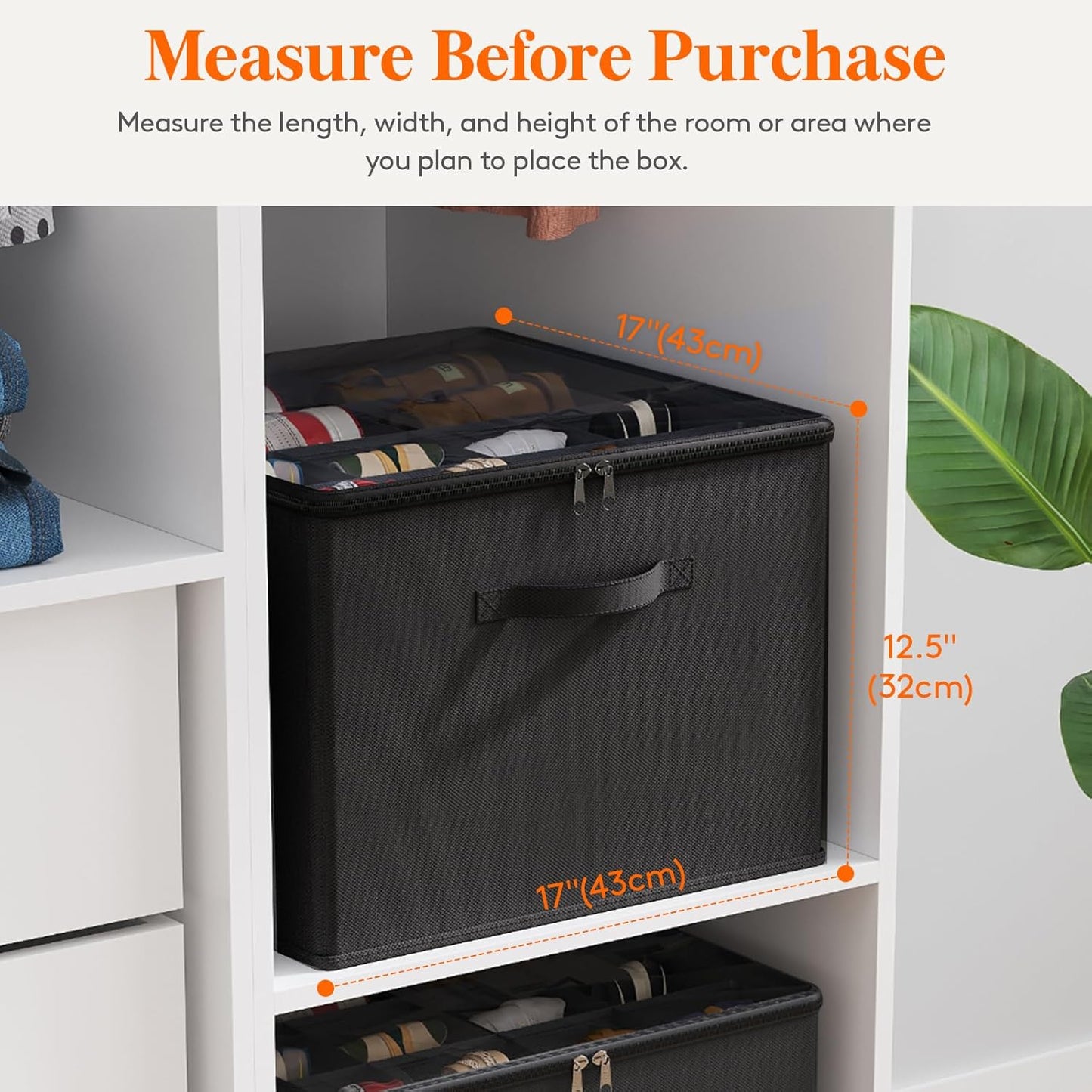 Lifewit Shoe Storage Organizer for Closet Fits 12-16 Pairs, Fabric Large Shoe Box Storage Container with Clear Cover, Foldable Bins Fit for Boots Heels Sneakers 17"(L) x 17"(W) x 12.5"(H) 1 Pack Black