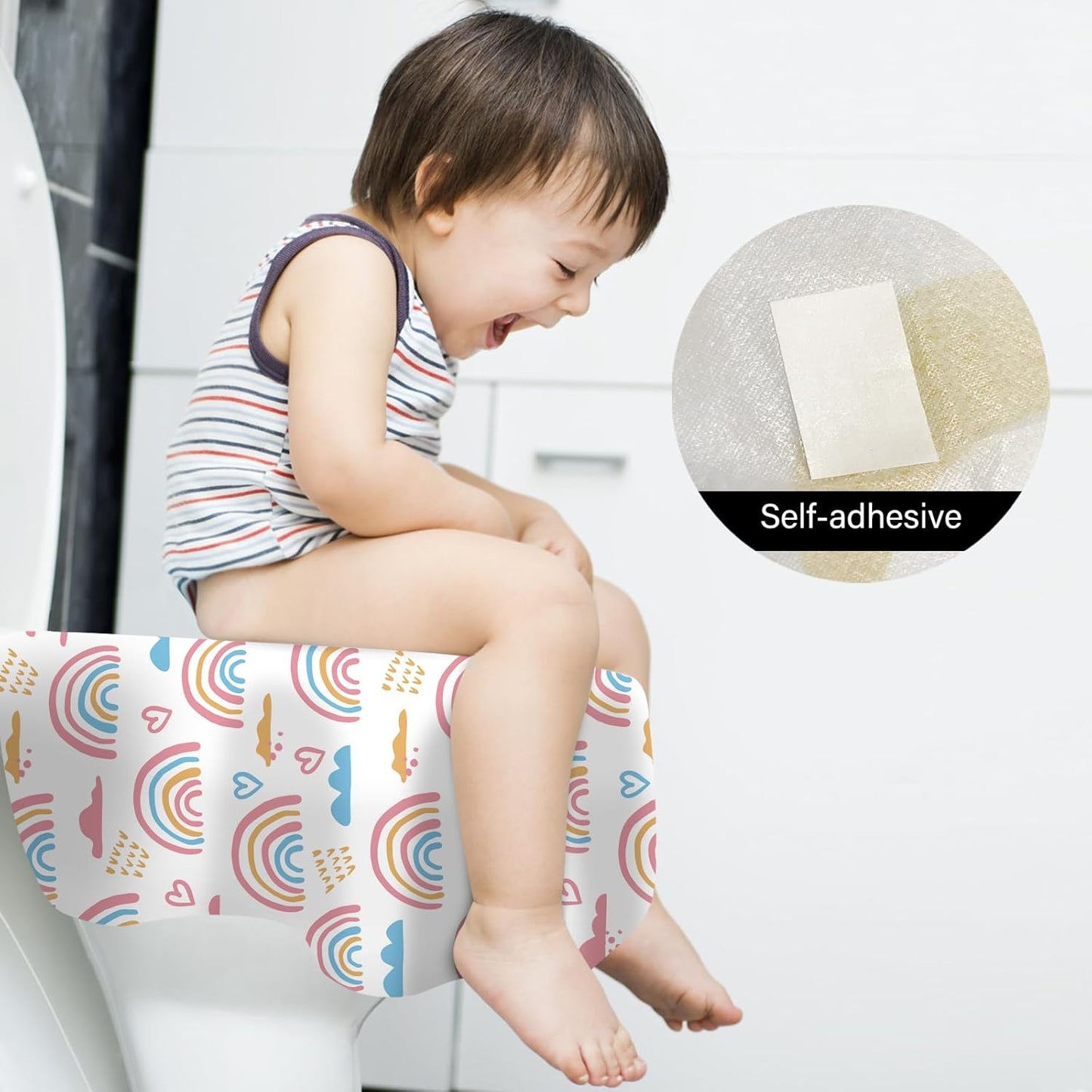 60 Pack Toilet Seat Covers Disposable, Extra Large Waterproof Toilet Cover for Toddlers & Adults, Individually Wrapped Travel Essential Portable Potty Training in Public Restrooms, Trip - Rainbow