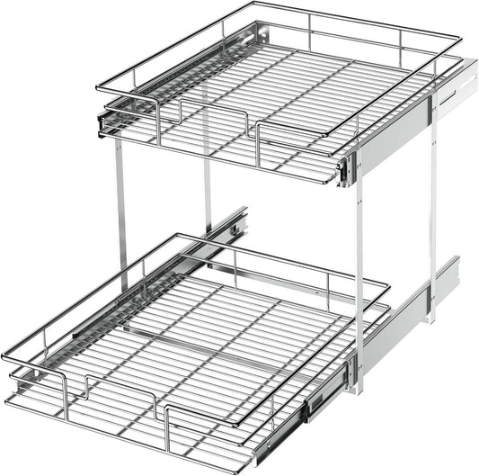 LOVMOR 2 Tier Individual Pull Out Cabinet Organizer 15½" W x 21½" D, Slide Out Kitchen Cabinet Storage Sliding Shelves
