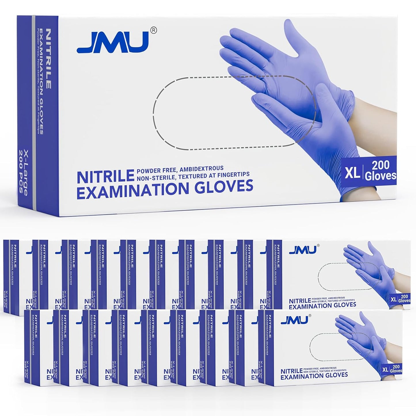 JMU Nitrile Exam Gloves X-Large, 4000 Count, 3.5 Mil, Disposable Gloves Latex-Free & Powder-Free, Violet Blue