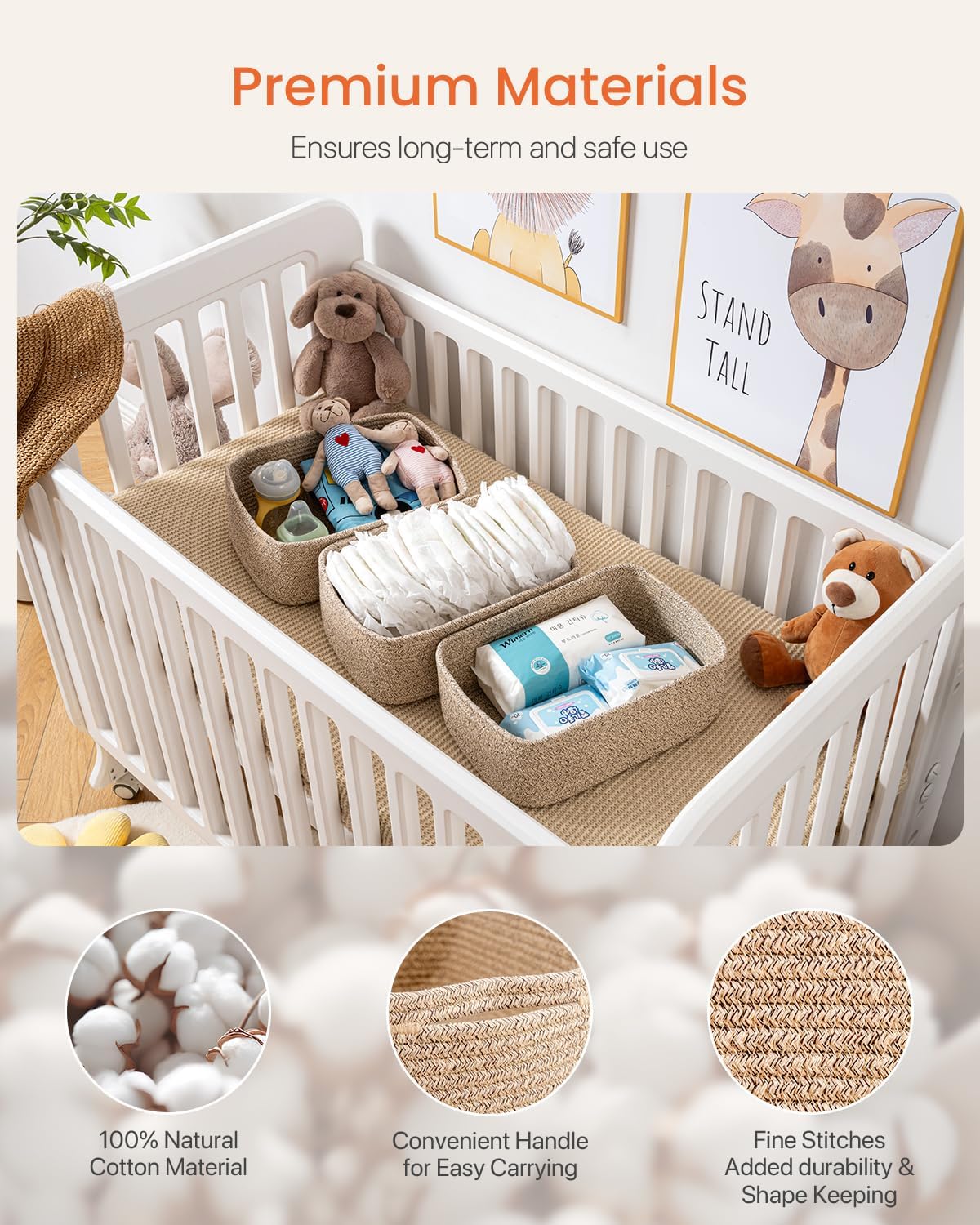 Small Woven Basket, 13.5 x 9.5 x 5 Inches, Storage Basket for Organizing, Cute Small Rope Shelf Closet Cube Storage Bins Baskets for Shelves, Dog Toy Gift Baskets Empty, 3 Packs, Mixed Brown