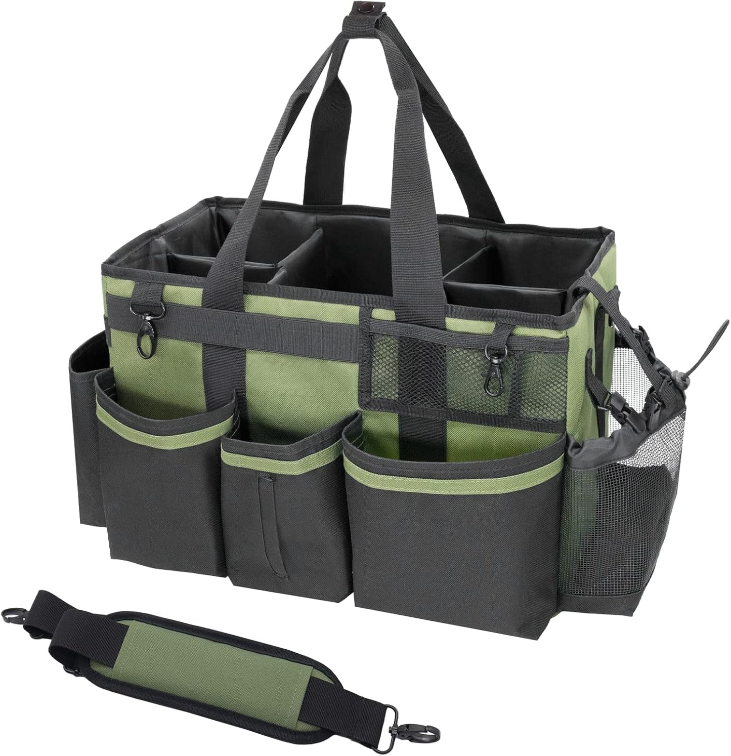 Wearable Cleaning Caddy Organizer with Handle & Shoulder Straps for Housekeepers, Under Sink & Car Cleaning Tool Organizer Bag with 4 Foldable Dividers (Green)