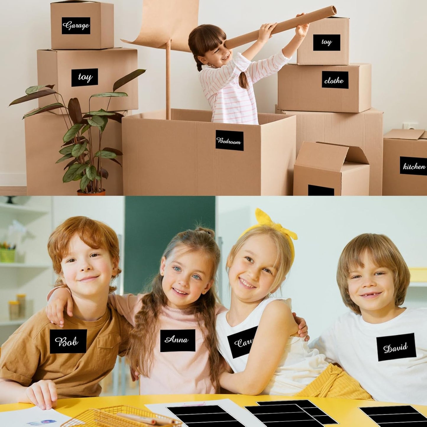 STARLIBOO Removable Colored Labels Stickers, 3X5 Inch Removable Large Label Stickers for Moving Boxes and Storage Bins- Waterproof- Tear Resistant (Black)