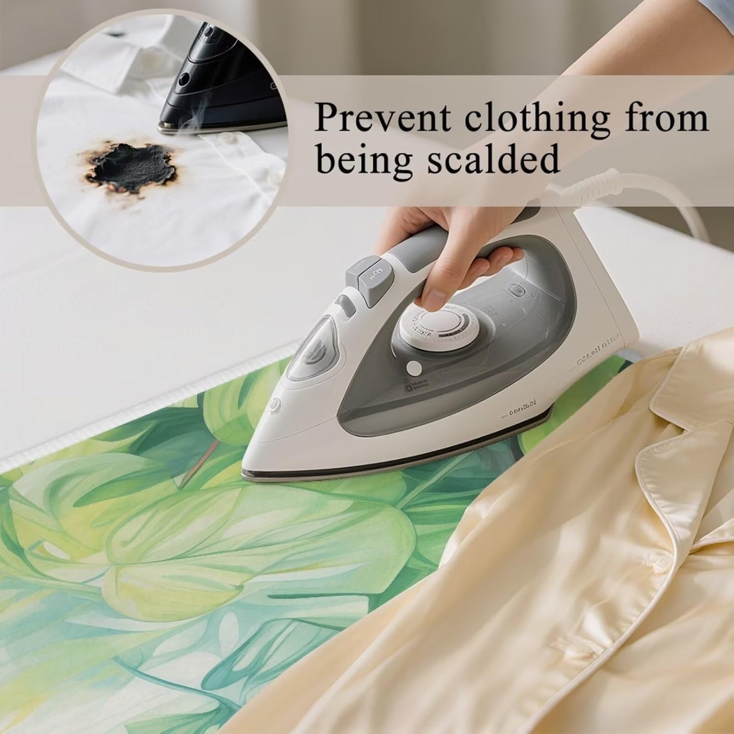 Green Ironing Mat Portable Ironing Pad Monstera Leaf 32 x 16 Inch Large Ironing Mat for Table Top of Washer, Dryer, Table Top, Countertop, Heat Resistant Iron Board Pads