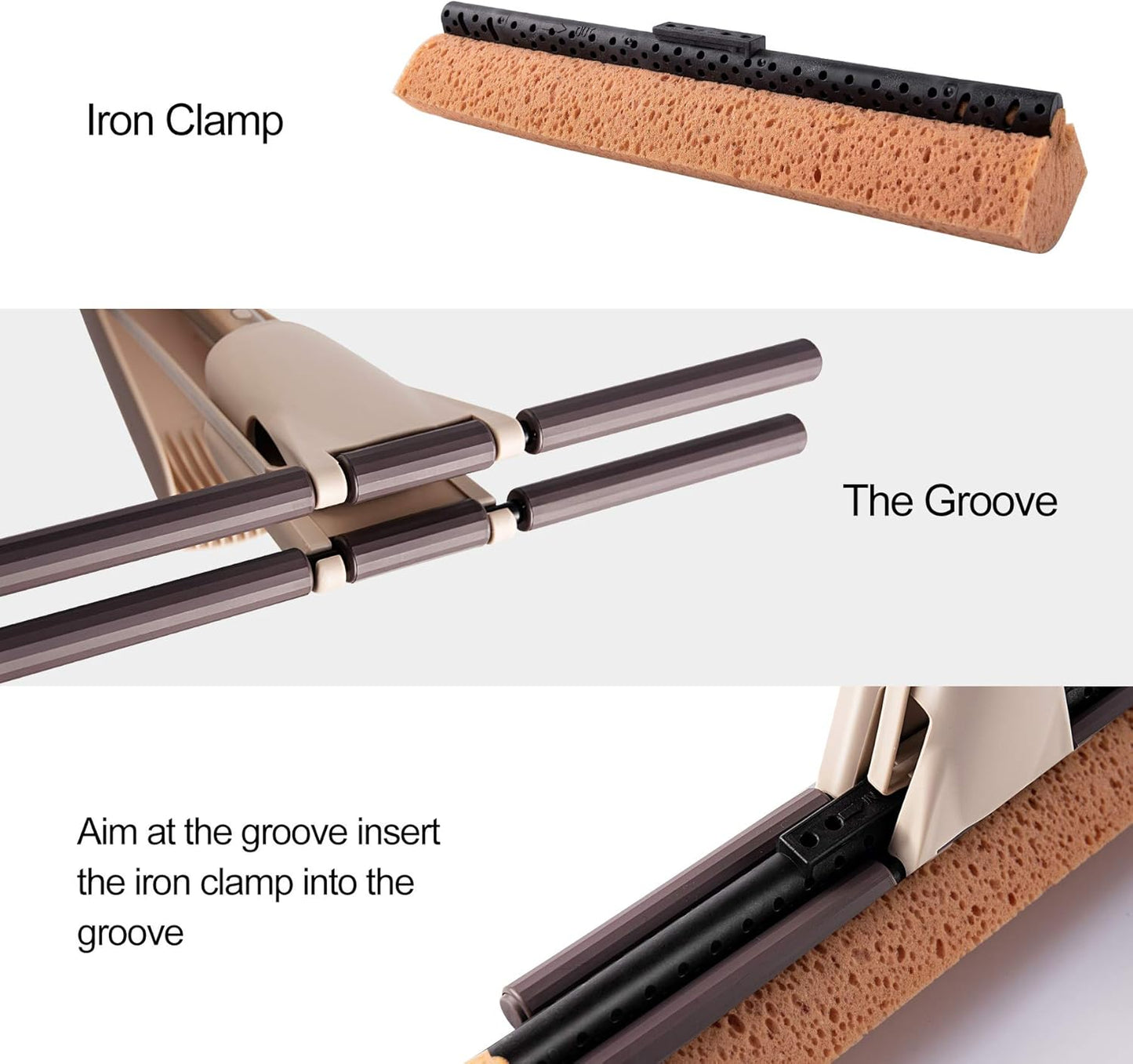 Eyliden Sponge Mop with 1 Extra Reusable Absorbent Sponge Refills, Easy Squeeze, Self Wringing Mops for Kitchen Bathroom Office Hardwood Laminate Tile Marble Ceramic Floors Cleaning