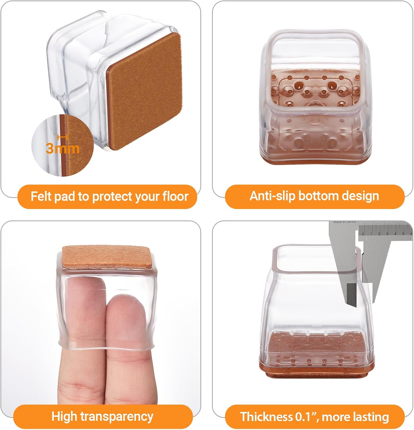 36 Pcs Square Chair Leg Floor Protectors, Felt Furniture Pads for Hardwood Floors, Chair Leg Protectors for Hardwood Floors, Floor Protectors for Chairs, No Scratches and Reduce Noise - Large Size