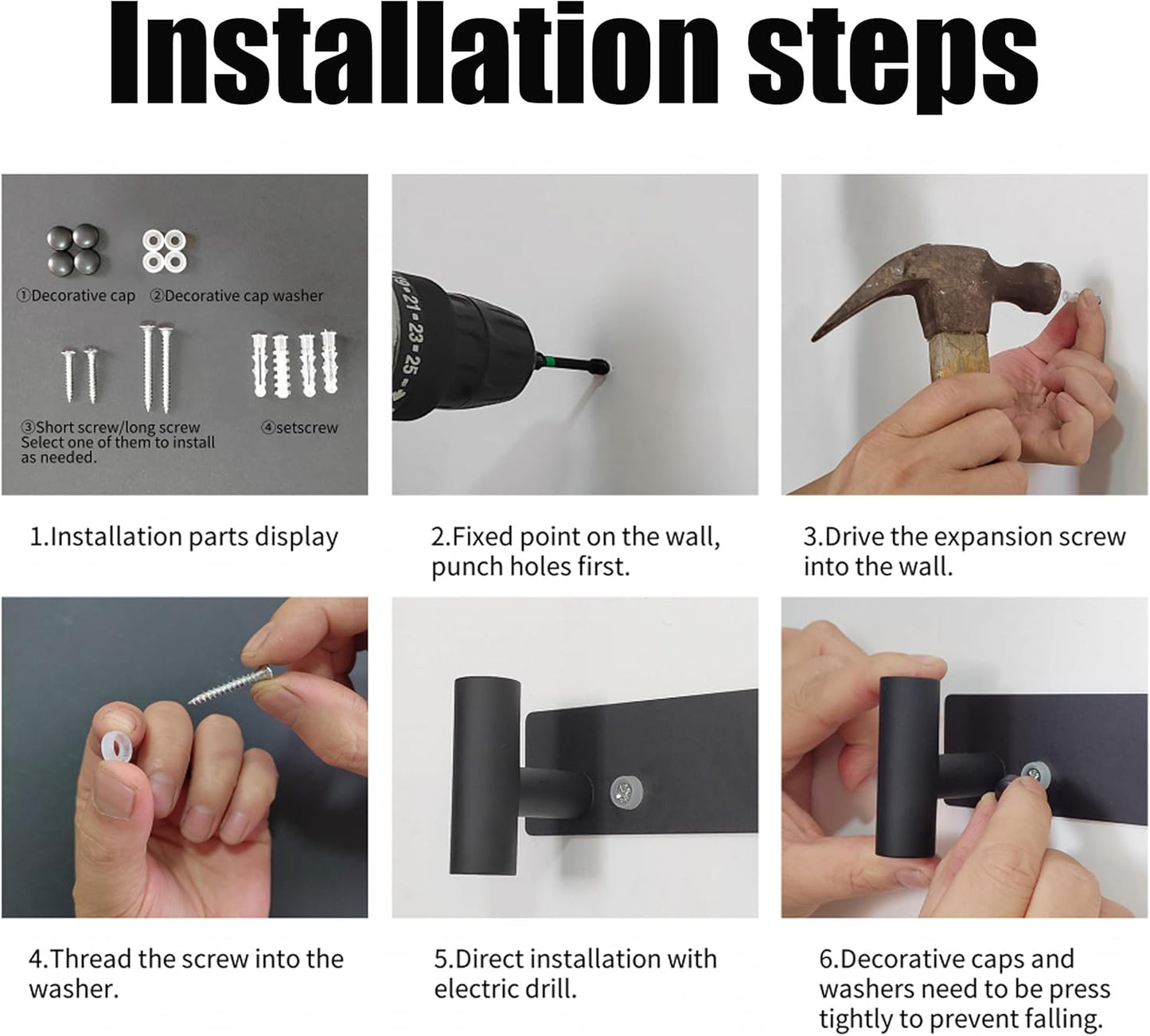 PMMASTO Coat Rack Wall Mounted, 5 "T Shaped Wall Hooks for Hanging, Heavy Duty Stainless Steel Coat Hook Rail for Hat Towel Robes in Bathroom Kitchen Mudroom Entryway (Black, 2 Pack)